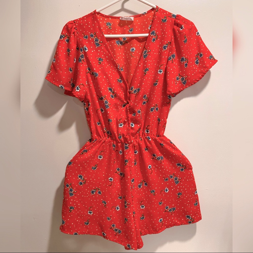Vintage Floral red romper! ADORABLE